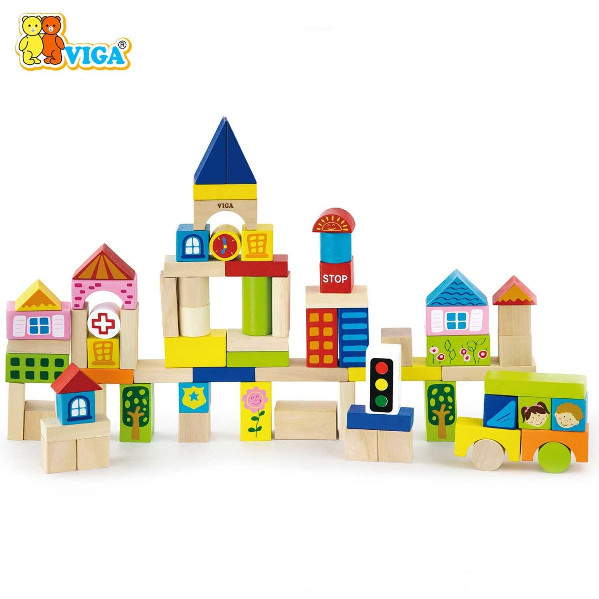 Viga Wooden Building Blocks 75 Pcs - City