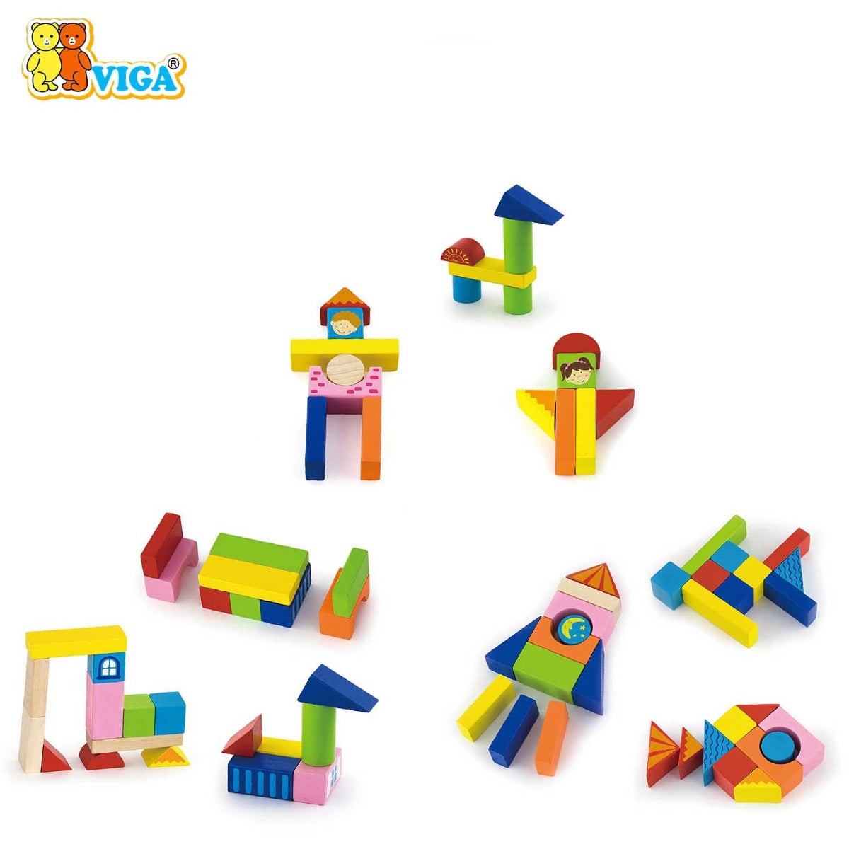 Viga Wooden Building Blocks 75 Pcs - City