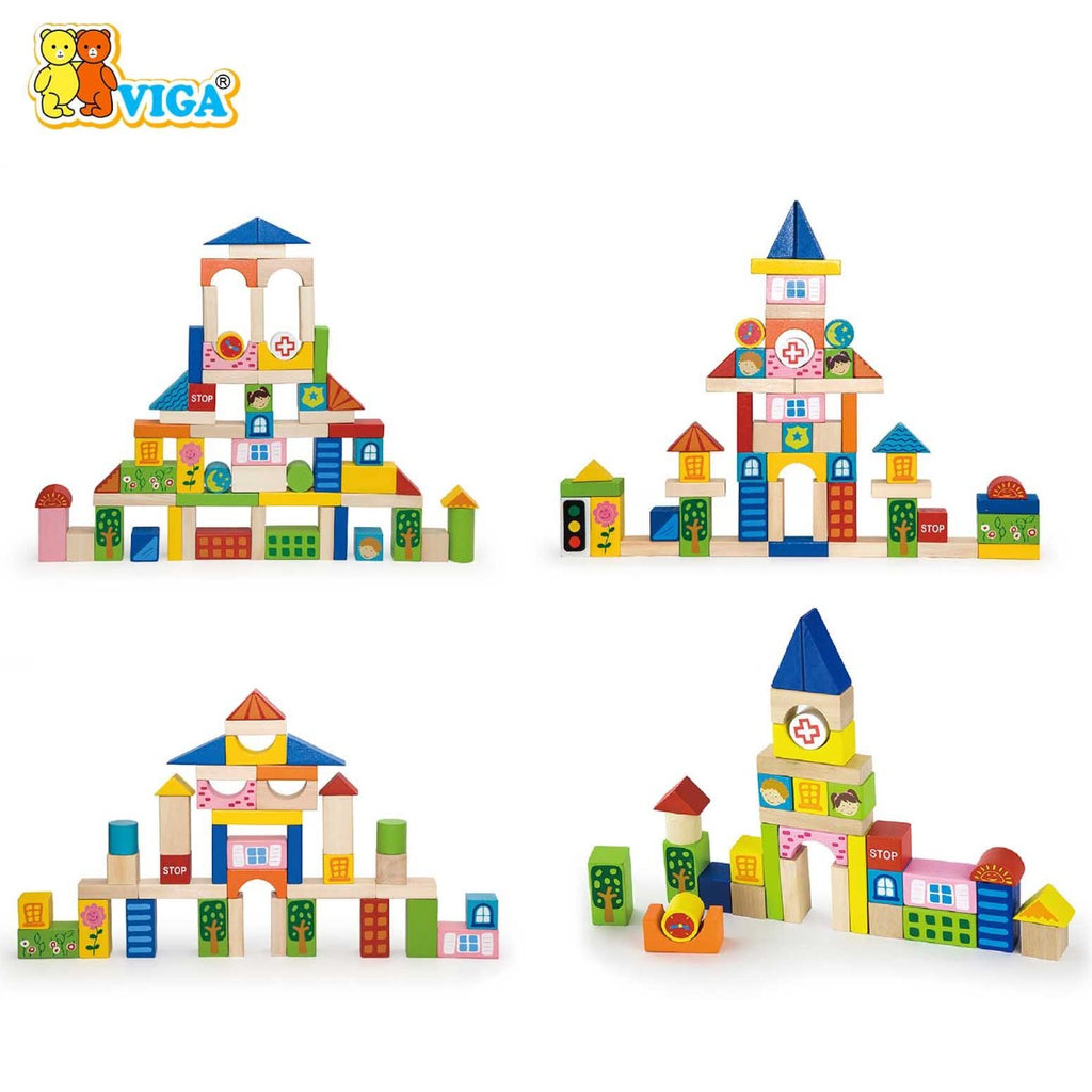 Viga Wooden Building Blocks 75 Pcs - City