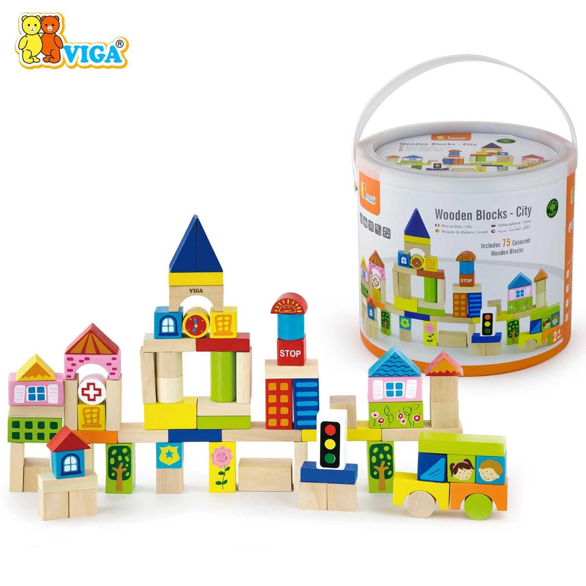 Viga Wooden Building Blocks 75 Pcs - City