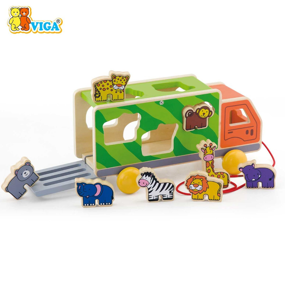 Viga Pull Along Shape Sorter- Animal Truck