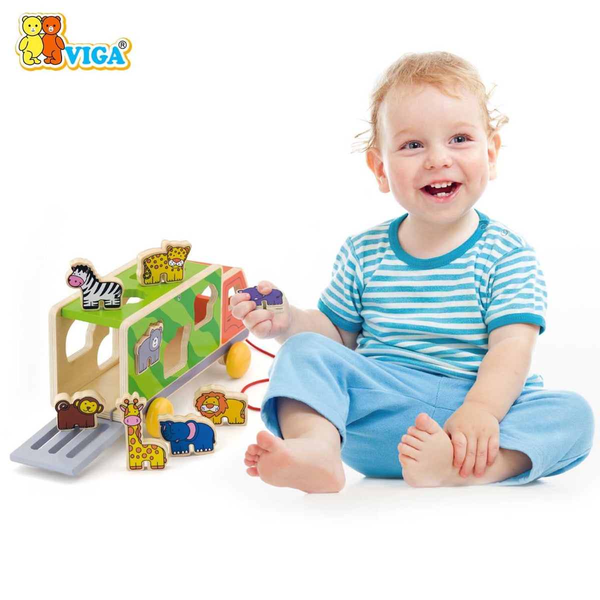 Viga Pull Along Shape Sorter- Animal Truck