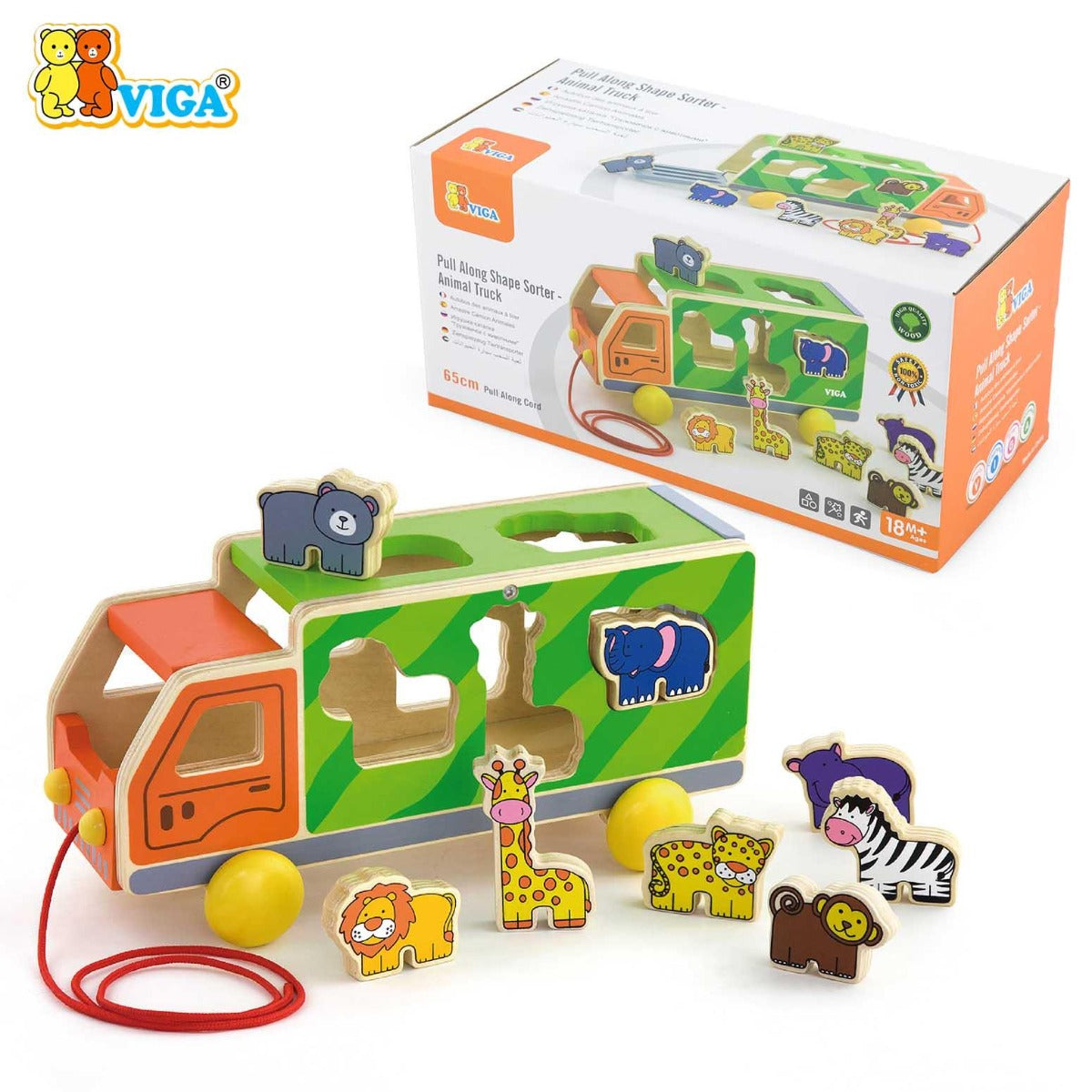 Viga Pull Along Shape Sorter- Animal Truck