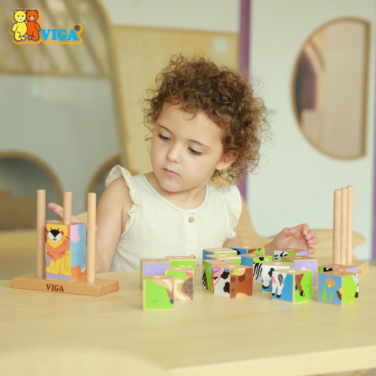 Viga Stacking Cube Puzzle Wild Animals
