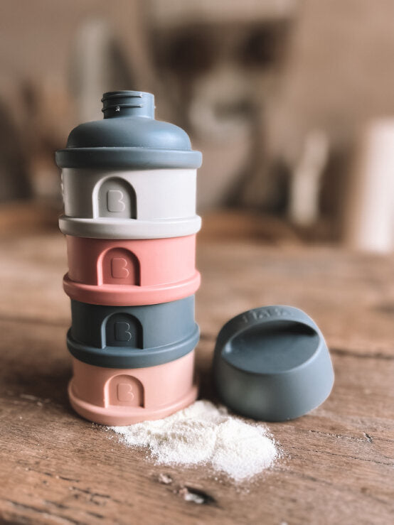 Beaba Formula Milk Container - 4 Compartments - Mineral Grey/Pink