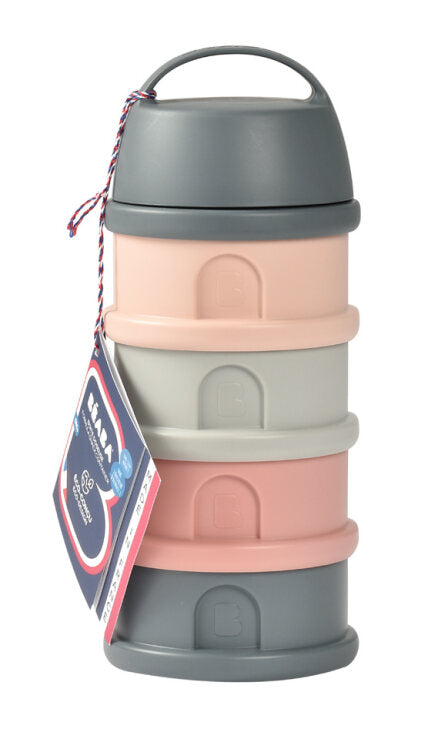 Beaba Formula Milk Container - 4 Compartments - Mineral Grey/Pink
