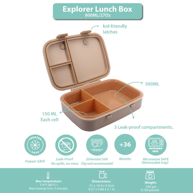 Clevakid Explorer Lunch Box Dark Brown  Toffee 800ML \27 OZ