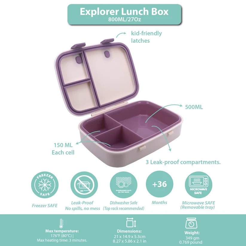 Clevakid Explorer Lunch Box Purple Light Powder 800ML \27 OZ - Clevapirouette Friend