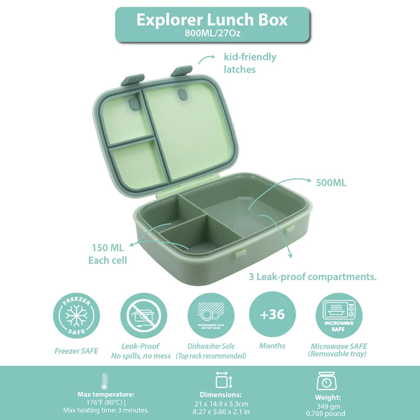 Clevakid Explorer Lunch Box Green Light Mint 800ML \27 OZ