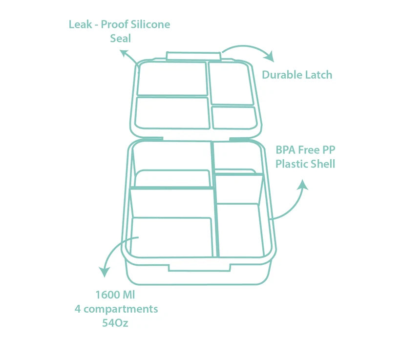 Clevakid Mega Lunch Box Green Leaves 1600ML\54 OZ- ClevaGator Friend