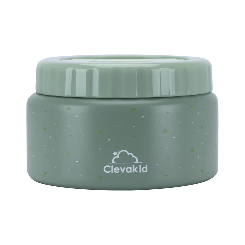 Clevakid Thermal Food Jar Green  Olive 250ML \8 OZ - stars Design
