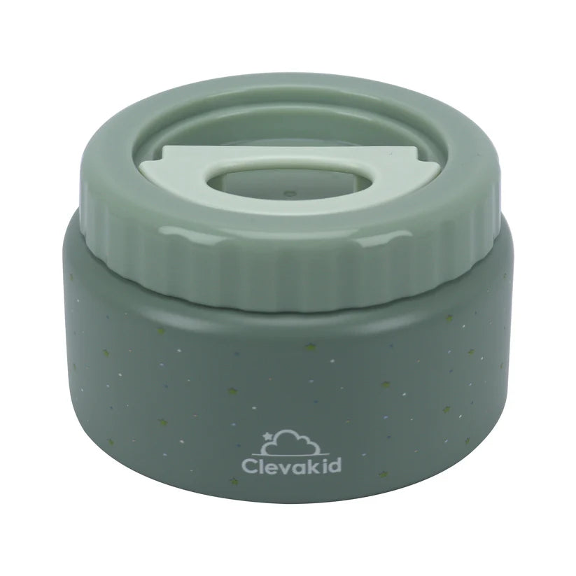 Clevakid Thermal Food Jar Green  Olive 250ML \8 OZ - stars Design