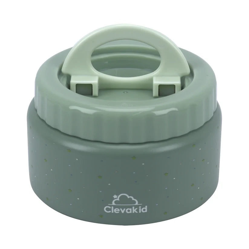 Clevakid Thermal Food Jar Green  Olive 250ML \8 OZ - stars Design