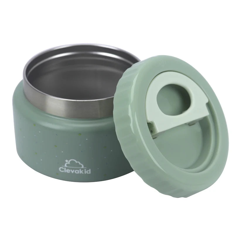 Clevakid Thermal Food Jar Green  Olive 250ML \8 OZ - stars Design