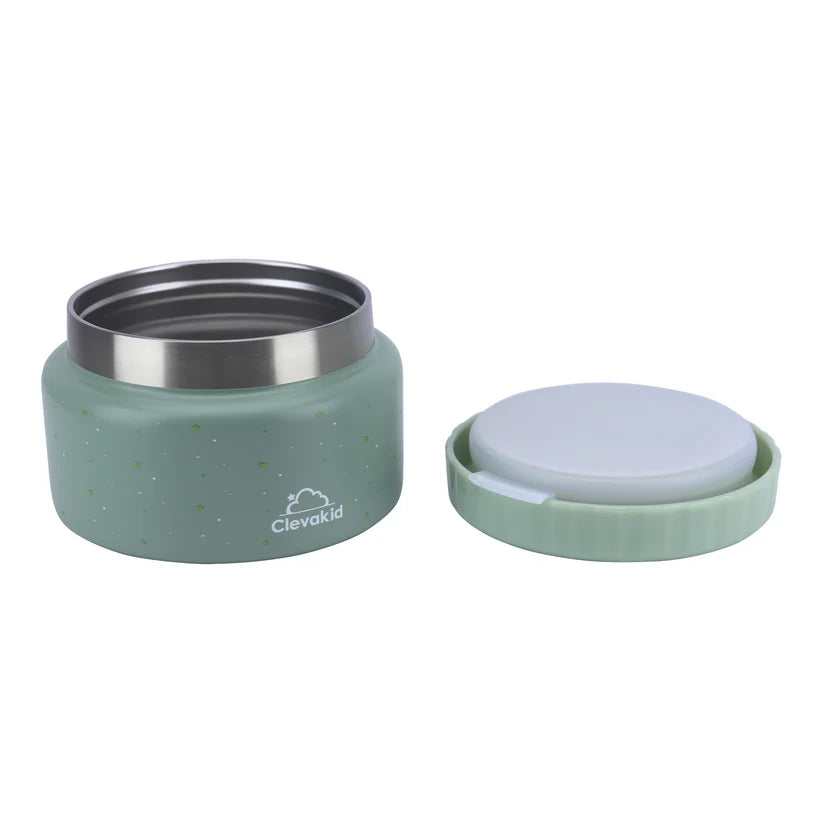 Clevakid Thermal Food Jar Green  Olive 250ML \8 OZ - stars Design