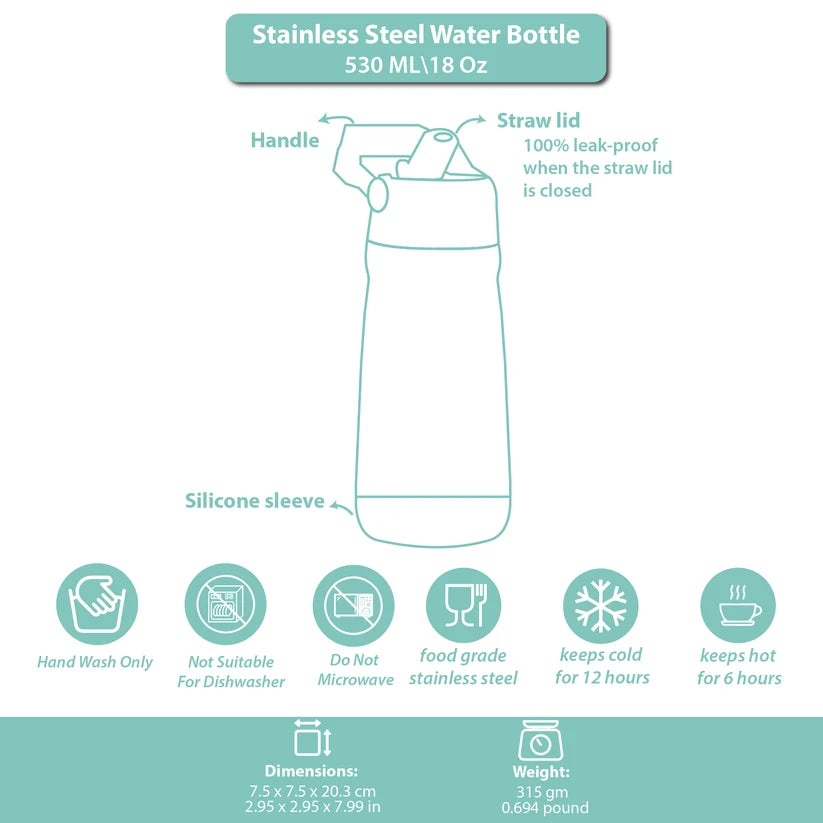 Clevakid Stainless Steel Water Bottle Orange Light Peach- 530ML\18 OZ
