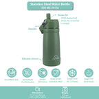 Clevakid Stainless Steel Water Bottle Green Leaves- 530ML\18 OZ