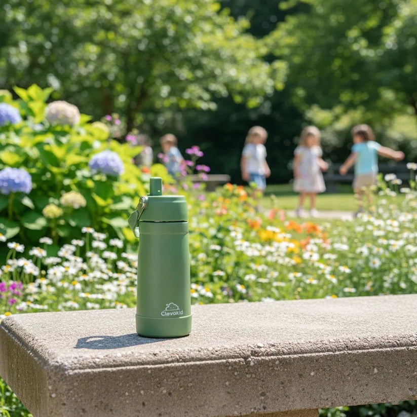 Clevakid Stainless Steel Water Bottle Green Leaves- 530ML\18 OZ