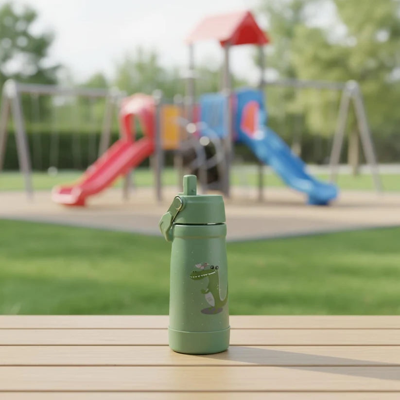 Clevakid Stainless Steel Water Bottle Green Leaves- 530ML\18 OZ - ClevaGator Friend