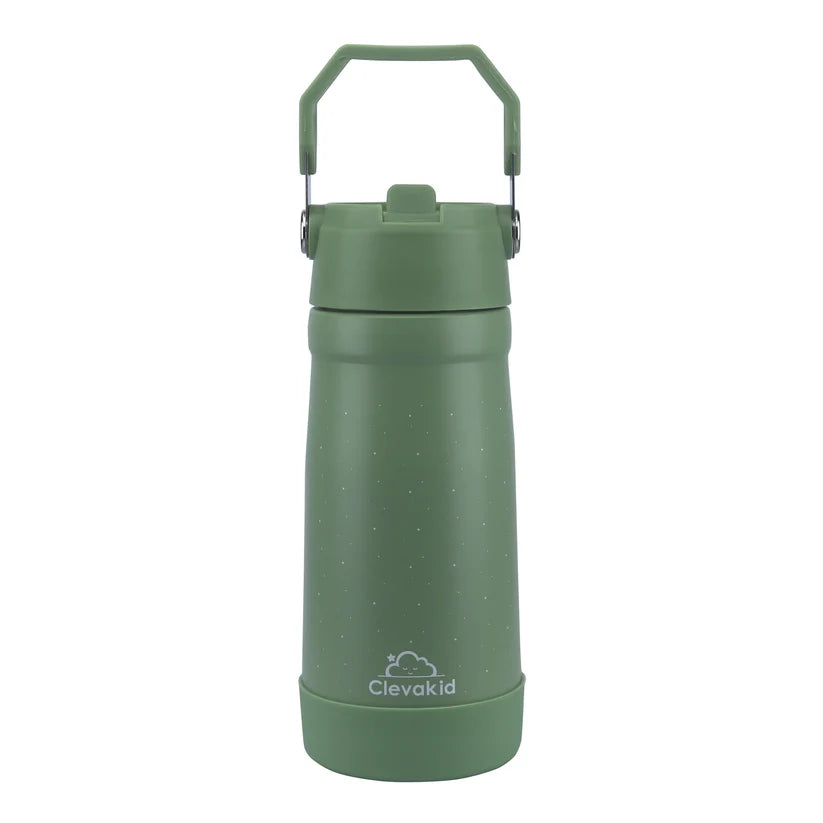 Clevakid Stainless Steel Water Bottle Green Leaves- 530ML\18 OZ - ClevaGator Friend