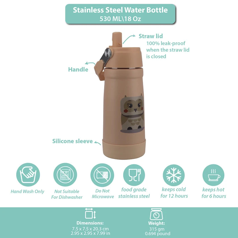 Clevakid Stainless Steel Water Bottle Orange Light Peach- 530ML\18 OZ - ClevaOwlee Friend