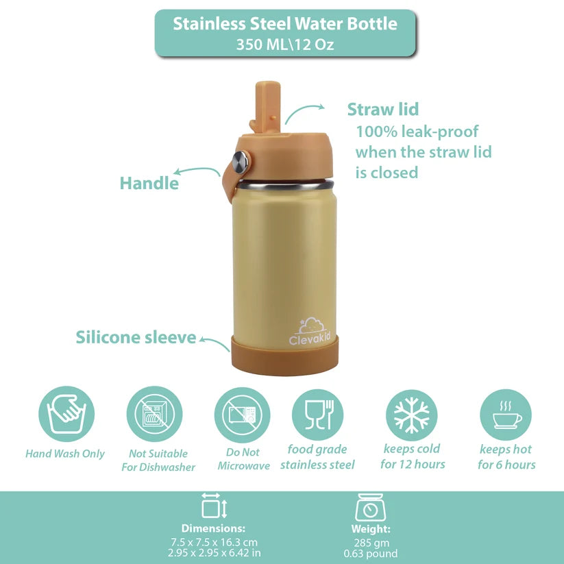 Clevakid Stainless Steel Water Bottle Orange Light- 350ML\12 OZ
