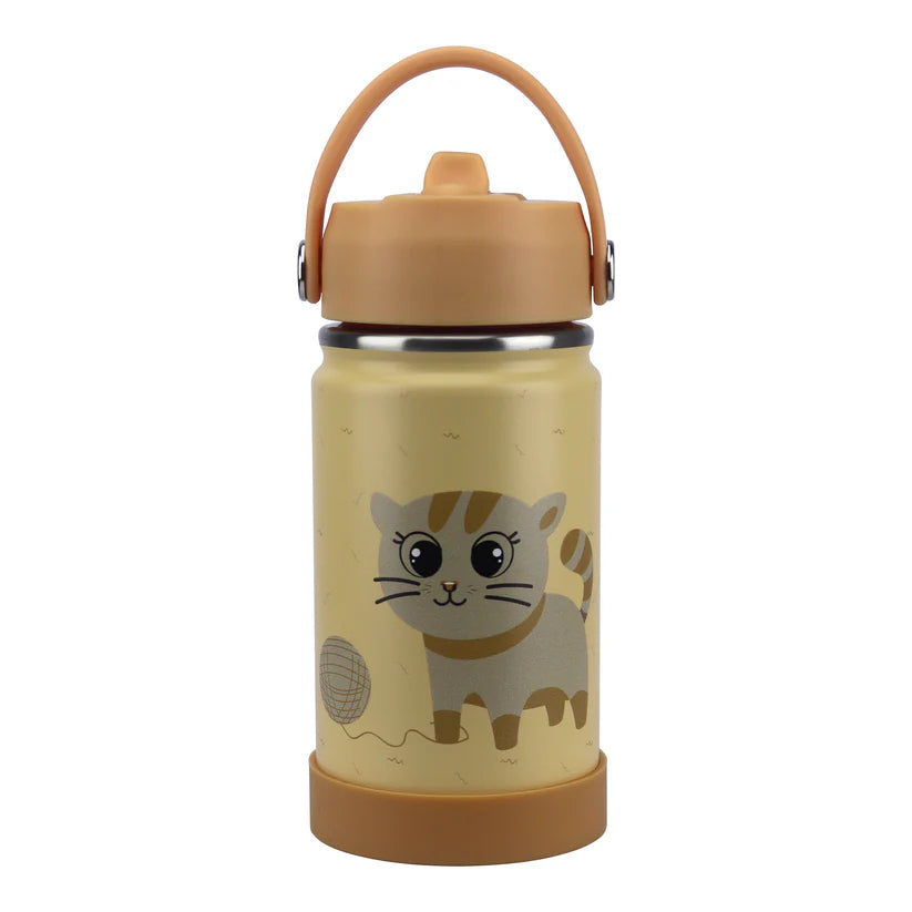 Clevakid Stainless Steel Water Bottle Orange Light- 350ML\12 OZ - ClevaMeow Friend