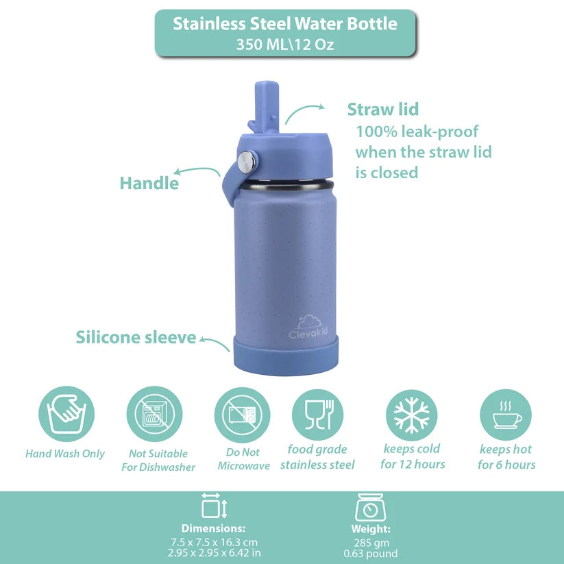 Clevakid Stainless Steel Water Bottle Blue Ice- 350ML\12 OZ - ClevaTusk Friend
