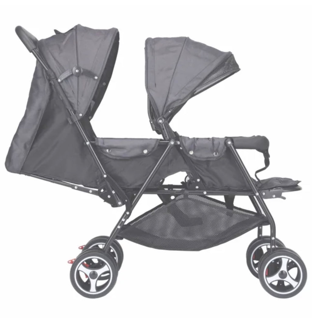 Twin Baby Stroller with Dual Canopies Description: