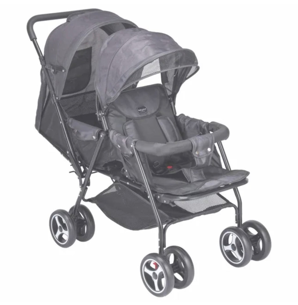 Twin Baby Stroller with Dual Canopies Description: