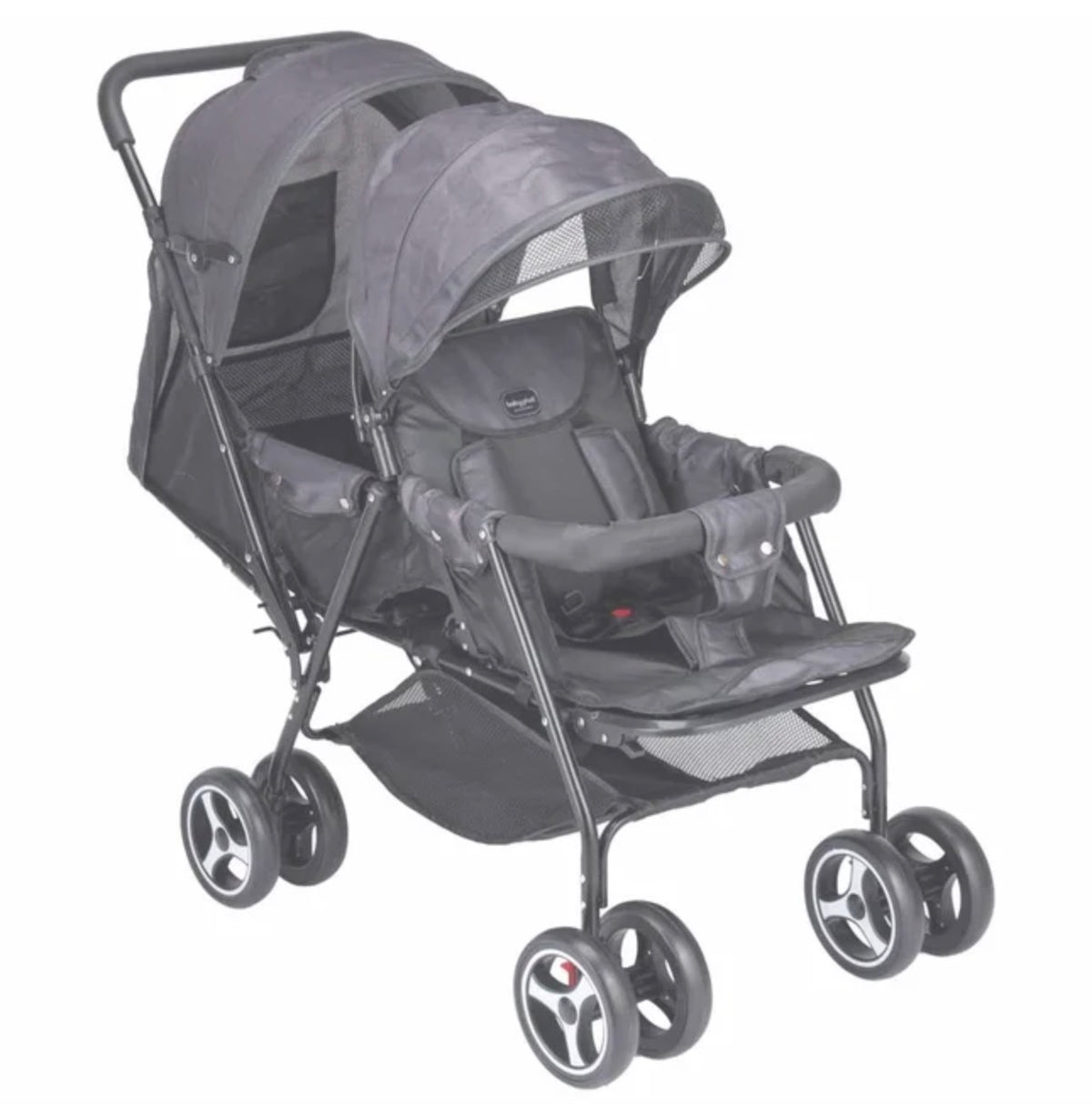 Twin Baby Stroller with Dual Canopies Description: