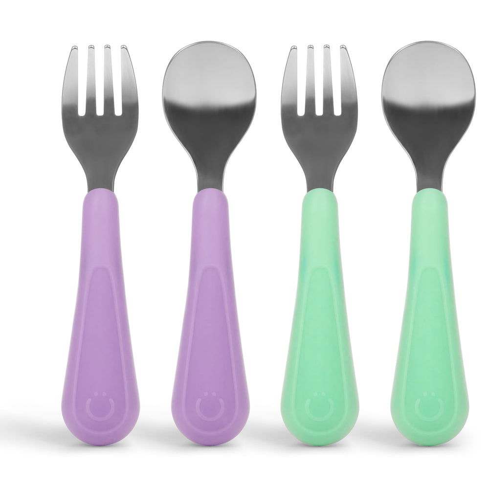 Ubbi Stainless Steel Utensils - 2 Forks + 2 Spoons, Smoothie + Sugar Snap