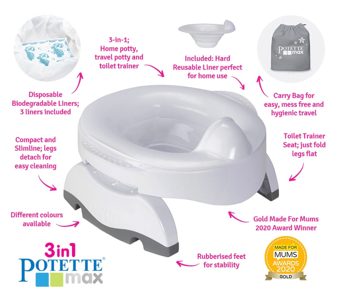 POTETTE PORTABLE POTTY VALUE PACK (WHITE/GREY)