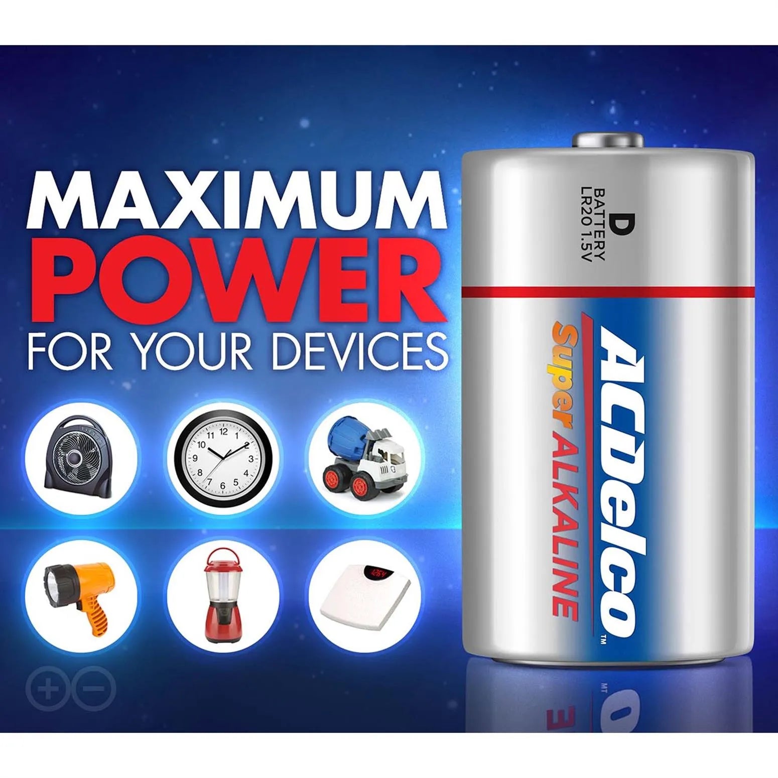 ACDelco Alkaline Battery 2D 1.5V, Pack of 2 Pieces