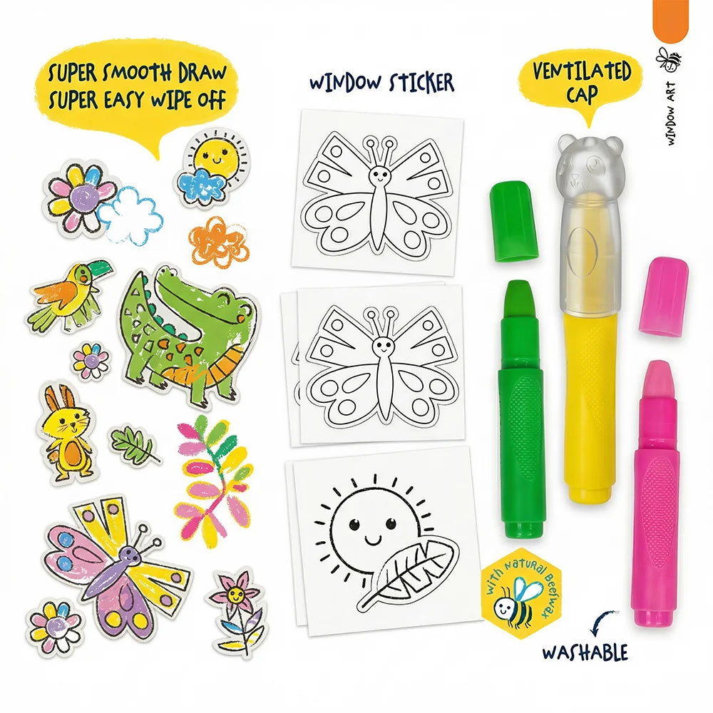 Avenir Window Art Coloring Kit – Washable Stickers Set