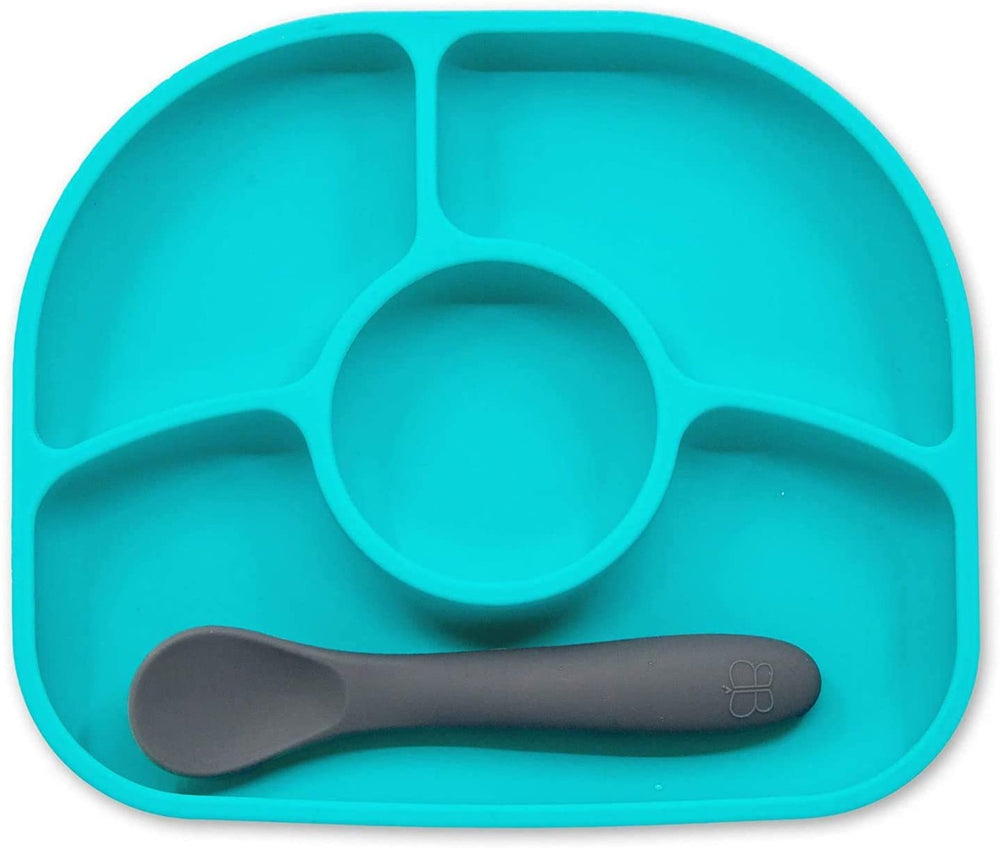 BBLUV Yümi Anti-Spill Silicone Plate & Spoon Set Aqua Blue