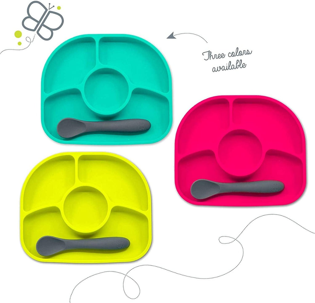BBLUV Yümi Anti-Spill Silicone Plate & Spoon Set Aqua Blue