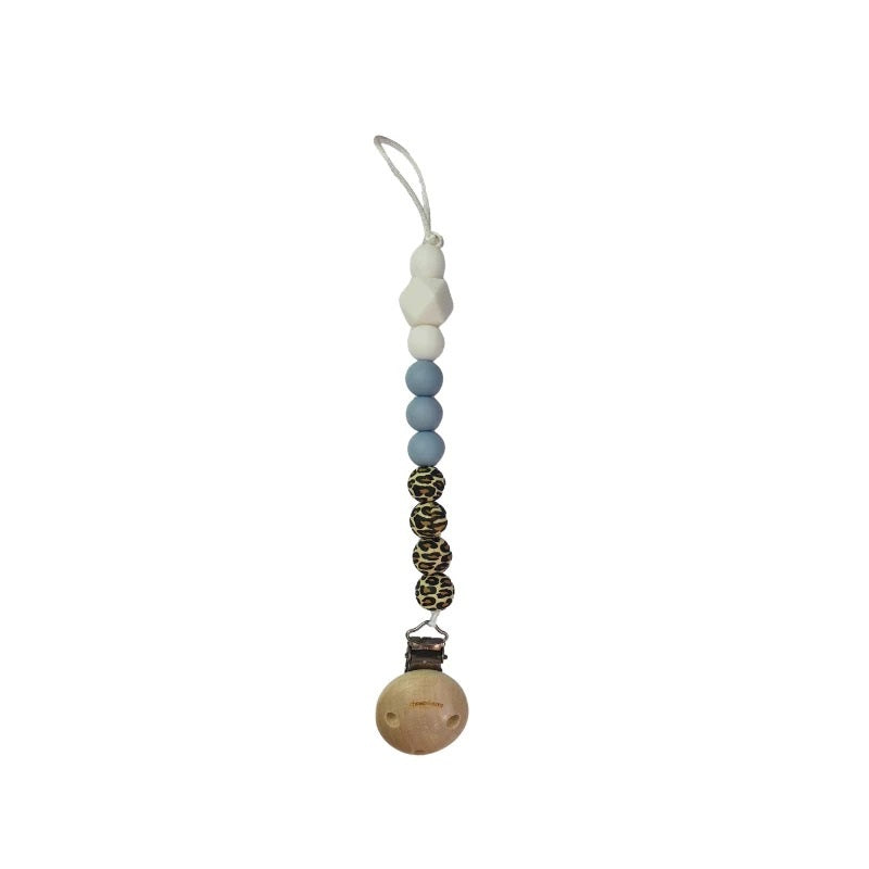 Chewies Clip Silicone Beads Leopard/Baby Blue/Wit
