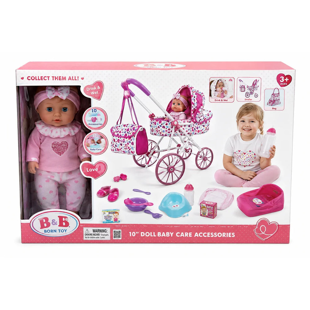 Baby Doll with Pram & 10 Accessories – Purple