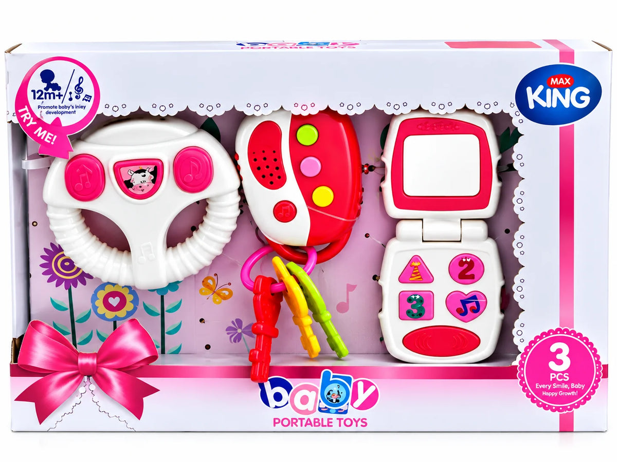 Baby Portable Toys Set – Steering Wheel, Key & Phone – 3 Pcs