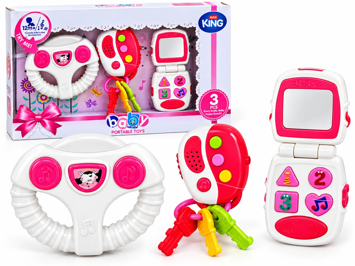 Baby Portable Toys Set – Steering Wheel, Key & Phone – 3 Pcs