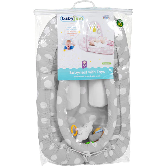 بيبي جيم - مهد متنقل مع العاب - رمادي