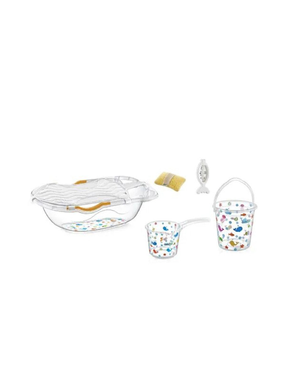 BABYJEM BABY BATH TUB SET 6 PIECES WITH THE TERMOMETER / WHITE