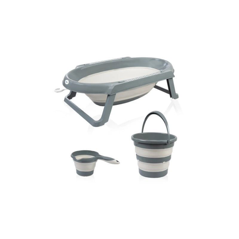 بيبي جيم - مجموعة حوض الاستحمام القابلة للطي 3 قطع- رمادي غامق