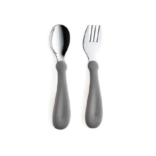 BABYJEM STEEL SPOON AND FORK GREY