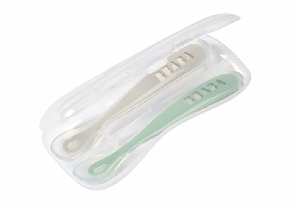 Beaba Silicone Spoon 1st Age SetOf 2+Box Sage Green