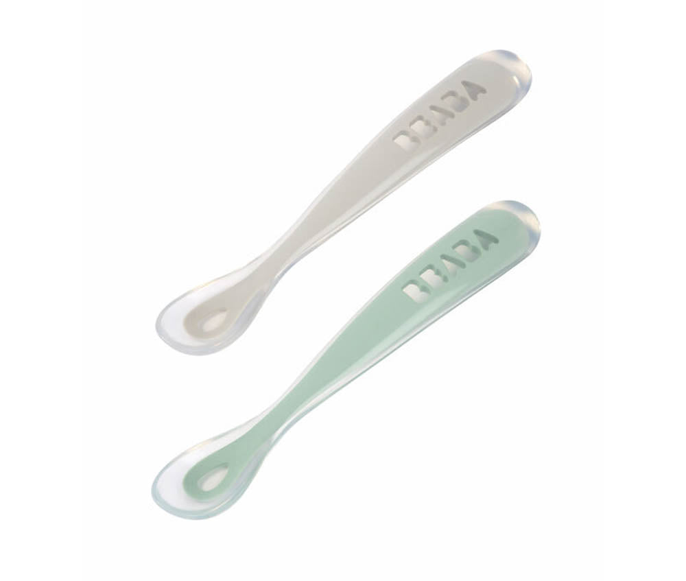Beaba Silicone Spoon 1st Age SetOf 2+Box Sage Green