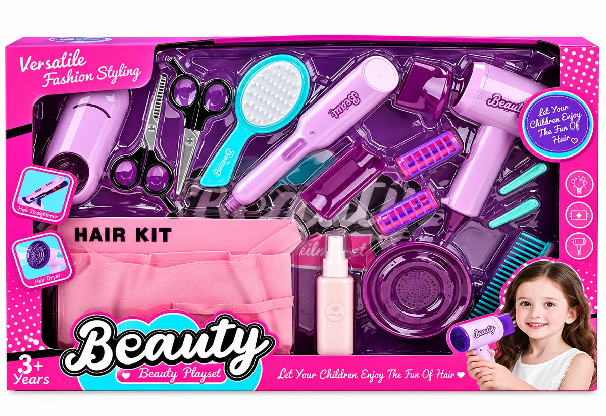 Beauty Hair Salon Set with Light-Up Dryer – 16 Pcs