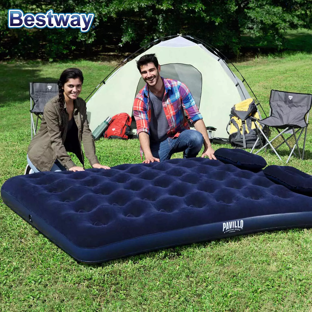 Bestway 2.03m 1.52m 22cm Air Mattress Queen Manual Hand Pump Air Mattress Two Pillows Repair Patch With Air Hammer Inflation Pump