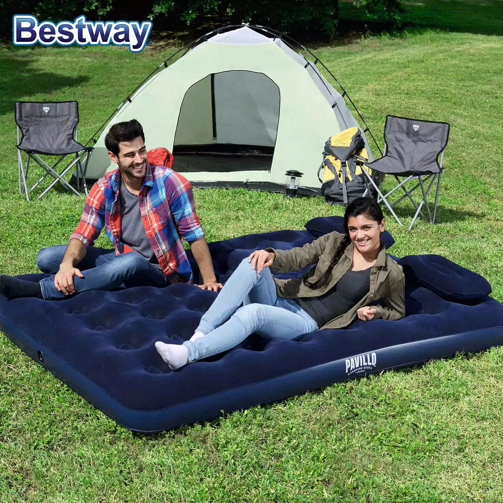 Bestway 2.03m 1.52m 22cm Air Mattress Queen Manual Hand Pump Air Mattress Two Pillows Repair Patch With Air Hammer Inflation Pump